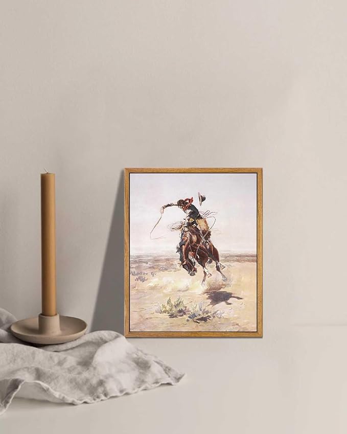 KBKBART Vintage Framed Canvas Wall Art, Western Cowboy Art Prints Southwestern Artwork Prints Farmhouse Wall Decor for Western Bedroom Bathroom Decor (8"x10")