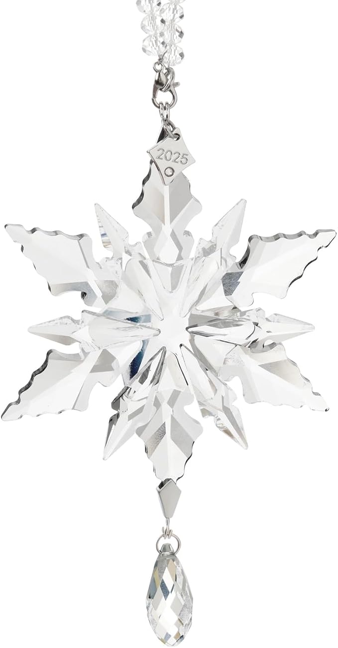 2025 Annual Christmas Ornaments Crystal Snowflake Star - Christmas Tree Ornaments Pendant Crystal Sun Catcher Home Hanging Decor(2025 White 3floors)