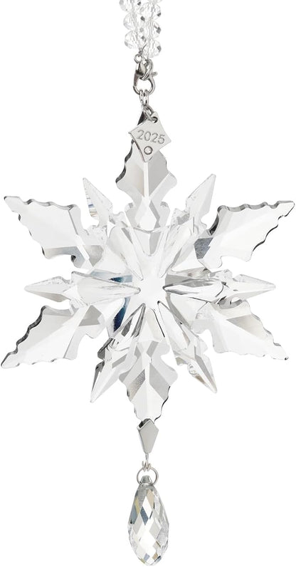 2025 Annual Christmas Ornaments Crystal Snowflake Star - Christmas Tree Ornaments Pendant Crystal Sun Catcher Home Hanging Decor(2025 White 3floors)