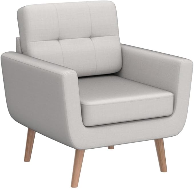 Tbfit Linen Fabric Accent Chairs Set of 2, Mid Century Modern Armchair for Living Room, Bedroom Button Tufted Upholstered Comfy Reading Accent Chair Sofa(Light Beige)