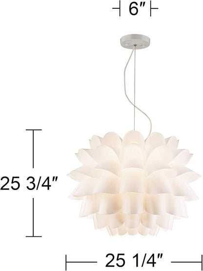 Possini Euro Design White Flower Hanging Pendant Lighting Fixture 25 1/4" Wide Modern Blooming Curved Petals for Dining Room Living House Home Foyer Kitchen Island Entryway Bedroom High Ceilings