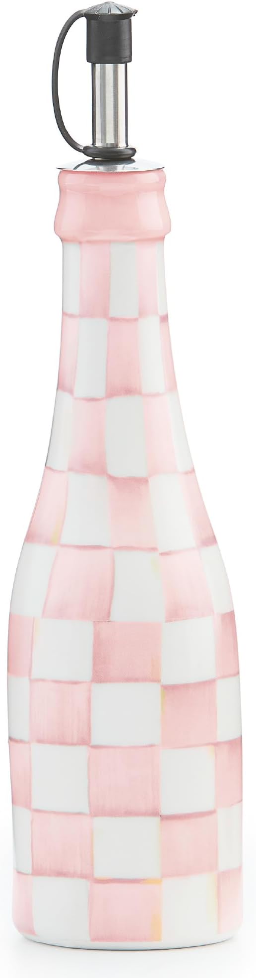 MACKENZIE-CHILDS Ceramic Farmhouse Oil Cruet, Ceramic Oil-Dispenser Bottle, Pink-and-White Rosy Check