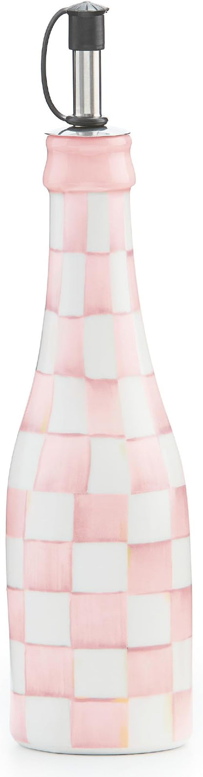 MACKENZIE-CHILDS Ceramic Farmhouse Oil Cruet, Ceramic Oil-Dispenser Bottle, Pink-and-White Rosy Check