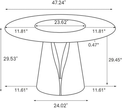 POVISON Round Dining Table for 4, 47" Modern Dining Room Table with 23" Lazy Susan, Pandora Sintered Stone Dining Tabletop with Black Carbon Steel Pedestal(Dining Table Only)