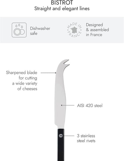 Cheese Knife 9.4 inches - Bistrot Collection - All Cheeses - Stainless Steel & Nylon - Dishwasher Safe - Black - Brilliant Finish