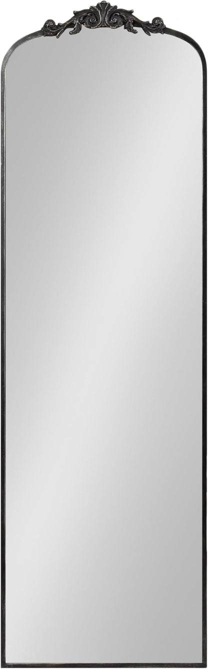 Kate and Laurel Arendahl Vintage Arched Tall Panel Mirror, 18 x 58, Antique Black, Traditional Baroque Full Length Mirror with Ornate Garland Inspired Crown for Bedroom Body Mirror Decor