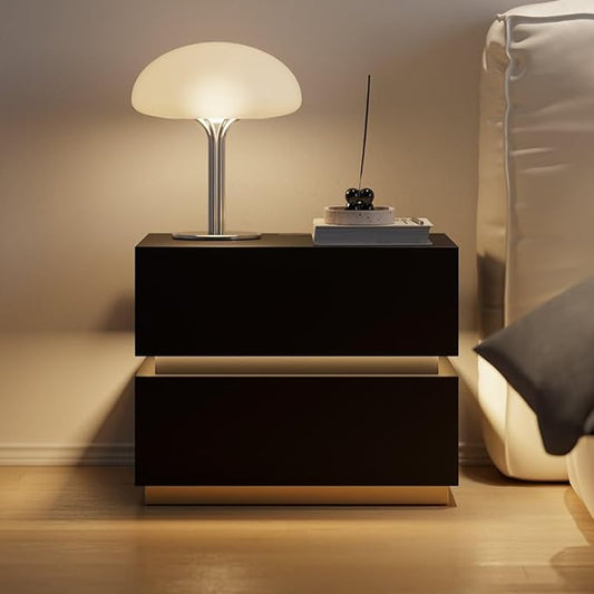 homary Smart Night Stand with Wireless Charging Station - Smart LED Nightstand with 2 Drawers, Black Bedside Table for Bedroom Living Room