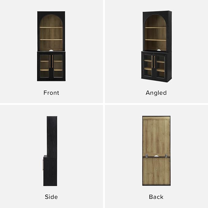 mopio Blake Storage Accent Cabinet with Hutch, Sideboard Buffet Cabinet with Storage, Kitchen Pantry Organizer, Coffee Bar Station, Trophy Display Case with Door & Shelf for Living Room (Black Oak Acrylic)