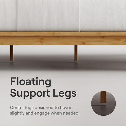 Nectar Bamboo Platform Bed Frame & Upholstered Headboard - Full - Natural/Slate - Floating Center Support Legs -12” Height - Easy Tool Free Set Up - Sturdy Wooden Support Slats - Holds Up To 800 lbs