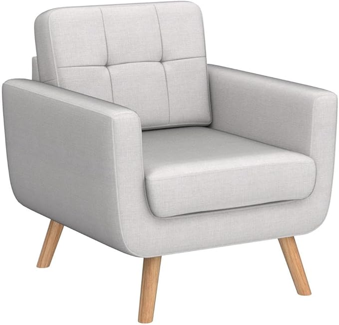 Tbfit Linen Fabric Accent Chair, Mid Century Modern Armchair for Living Room, Bedroom Button Tufted Upholstered Comfy Reading Accent Chairs Sofa(Beige)