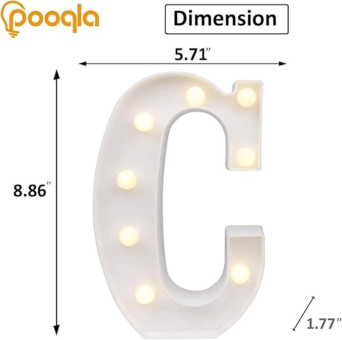 Pooqla LED Marquee Letter Lights, Warm White and Cool White Decorative Lighted Letters, Light Up Alphabet Letters for Boys Girls, Party, Wedding, Bar, Night Light, Birthday Decoration, Letter C