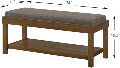 24KF Large Rectangular Storage Bench,Upholstered Seat Cushion,Ottoman Coffee Table with Removable Granite Cushion for Living Room,Entryway Bench Bed Bench with Solid Wood Shelf,5069-Granite