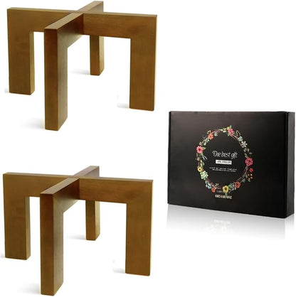 2 Pack Plant Stand Indoor Outdoor, Mid Century Plant Stand for Indoor Plants, Wood Modern Plant Holder Rattan Flower Plant stool, Low Short Boho Rustic Planter Stand, Fit 5-15 Inch Pot