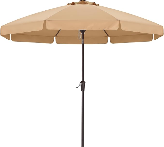 ABCCANOPY 9ft Scalloped Patio Umbrella, Outdoor Table Umbrella with Tilt and Crank, Fiberglass Ribs Deck Umbrella for Patio, Pool, Garden, Picnic (Tan)