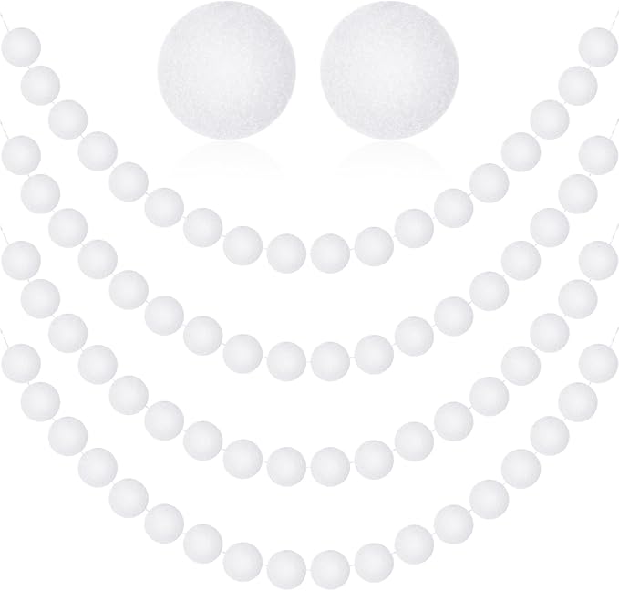 MARFOREVER 4 Pack 26.3 Ft Winter White Pom Pom Garland Ornaments, 30 Balls Christmas Felt Garland Hanging Supplies for Winter Wonderland Christmas School Classroom Fireplace Wall Home Party Decoration