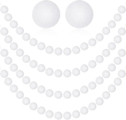 MARFOREVER 4 Pack 26.3 Ft Winter White Pom Pom Garland Ornaments, 30 Balls Christmas Felt Garland Hanging Supplies for Winter Wonderland Christmas School Classroom Fireplace Wall Home Party Decoration