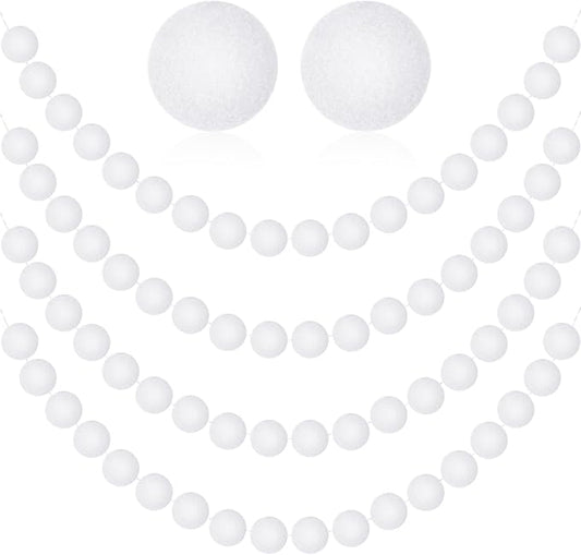 MARFOREVER 4 Pack 26.3 Ft Winter White Pom Pom Garland Ornaments, 30 Balls Christmas Felt Garland Hanging Supplies for Winter Wonderland Christmas School Classroom Fireplace Wall Home Party Decoration
