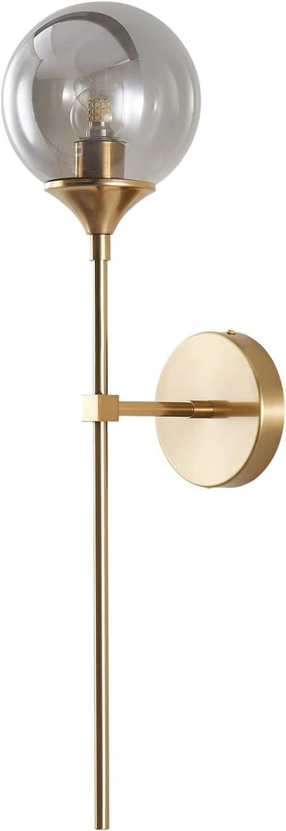 KCO Lighting Smoke Gray Glass Globe Wall Sconce Modern Gold Long Pole Wall Lighting Mid Century Vintage Bathroom Light Fixture Sconce Brass Bar Wall Lamp