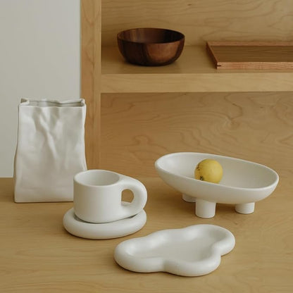 WENSHUO Crinkle Paper Bag Shape Ceramic Flower Vase, Large Capacity for Flower Arrangement, Bookshelf Decorative (Nacre White)