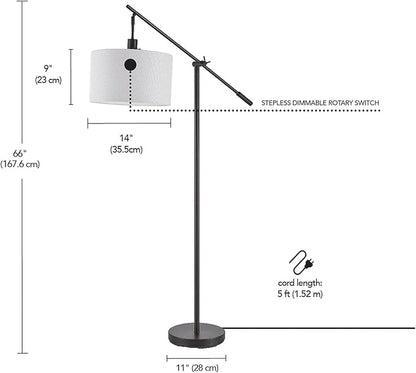 GLOBE Electric 67525 Avellino 66" Floor Lamp, Matte Black, White Linen Shade, Stepless Rotary Dimmer Switch on Socket