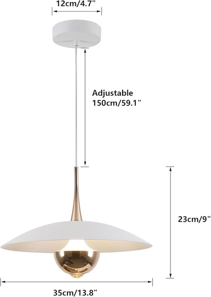 Farmhouse Large Pendant Light Mid Century Modern Ceiling Lights Fixture with White Dome Metal Lampshade Vintage Led Pendant Lighting for Kitchen Hallway Bedroom