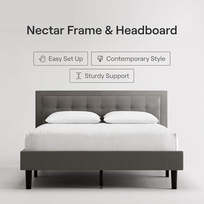 Nectar Bed Frame & Headboard - Grey - King - 8 Inch Legs and Sturdy Wooden Slats for Support - Contemporary and Durable Upholstery - Holds Up to 700 Pounds - Easy Assembly