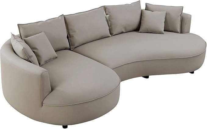 128.7'' Luxury Simple L Shape Curved Modular Sofa Modern Leather Sofa 5 Seater Fabric Eco Leather Sofa Full Grain Leather Sofas For Living Room Apartment Office (Leather+Left Facing, Light Grey)