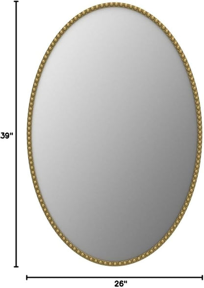 Oval Wall Mirror for Bathroom, 26"x39" Antique Gold Metal Beaded Frame Decorative Accent Mirror, Large Hanging Vanity Mirror for Bedroom, Living Room, Entryway