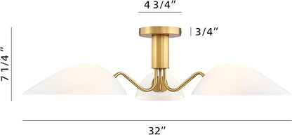 Modern Gold 3-Light Ceiling Light with Opal White Glass Shade Semi Flush Mount Ceiling Light for Living Room Hallway Sputnik Chandelier Lighting Fixture