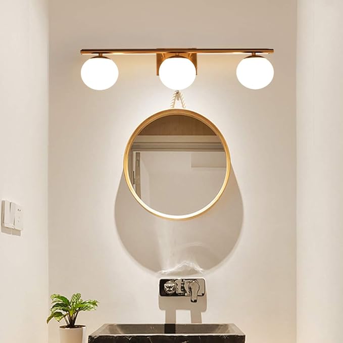 New Bathroom Vanity Light Fixtures 3 Lights Brushed Brass Glass Shade Modern Wall Bar Sconce Over Mirror