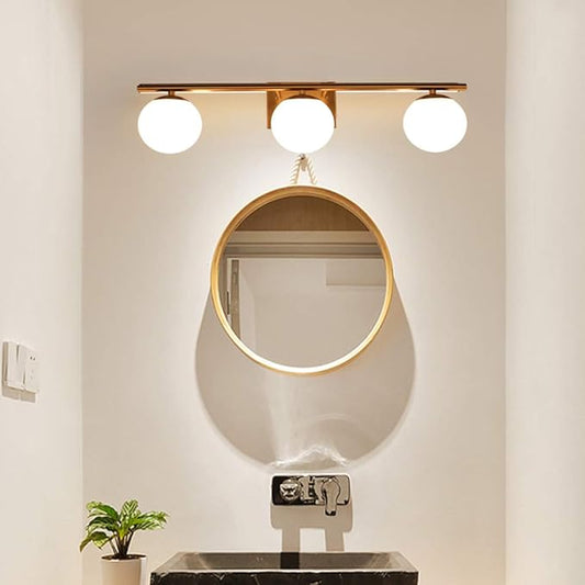New Bathroom Vanity Light Fixtures 3 Lights Brushed Brass Glass Shade Modern Wall Bar Sconce Over Mirror