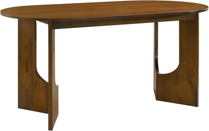 63" Oval Wooden Dining Table, Farmhouse Walnut Kitchen & Dining Room Table for 4-6 Seats, Modern Long Dinner Table with Pedestal Base, Home Desk for Kitchen, Living Room, Medium Walnut