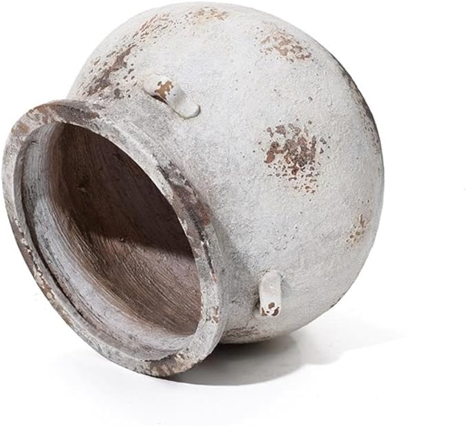LuxenHome 14.96'' Dia Round Large Plant Pots, Off White Indoor Outdoor Planters with Drainage Holes, Rustic Distressed Flower Pot for Plants, Handmade Concrete Planter Pot for Home Patio Garden