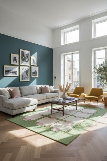 Greer Wool Area Rug - Soft Hand-Tufted Geometric Design with Pink and Green Color Palette, Perfect for Modern Home Decor (9x12 Ft)