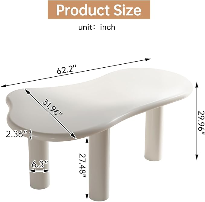 62.2" Dining Table for 4/6, Modern Cream Style Dining Table for Kitchen, Dining Room, Easy Assembly
