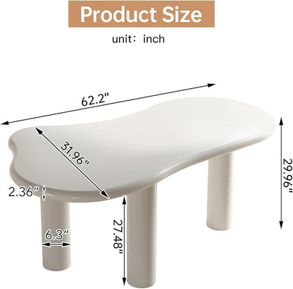 62.2" Dining Table for 4/6, Modern Cream Style Dining Table for Kitchen, Dining Room, Easy Assembly