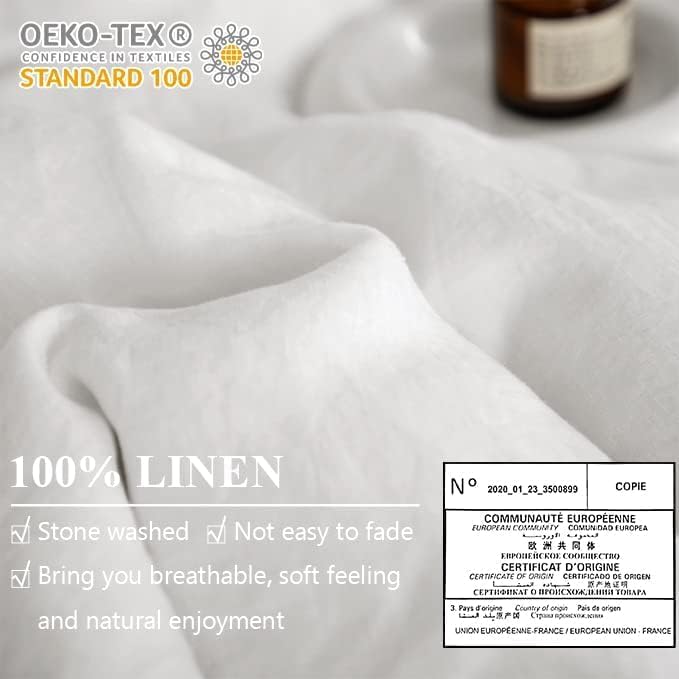 Simple&Opulence 100% Linen Boho Duvet Cover,3pcs Bohemian Textured Collection Bedding Set for All Seasons,French Country Comforter Cover Set with Pillow Shams(Full, Tassel-White)