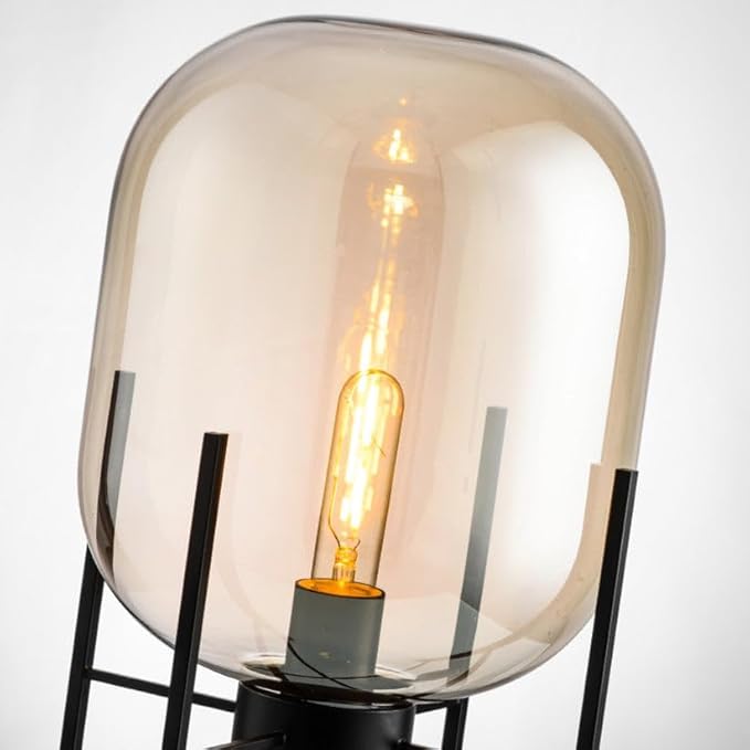 Nimbus Amber Glass Balloon Accent Lamp | Black Metal Frame | 48cm High, E12/E26, Matte Finish