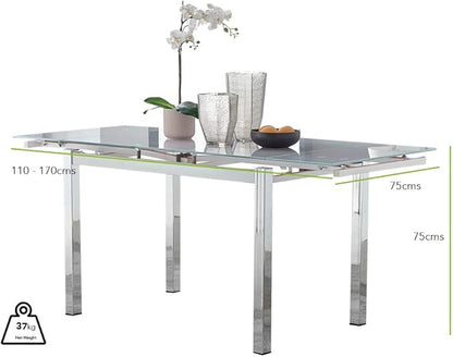 Furniturebox UK Enna White Glass Extending Dining Table and 6 Grey Milan Chairs