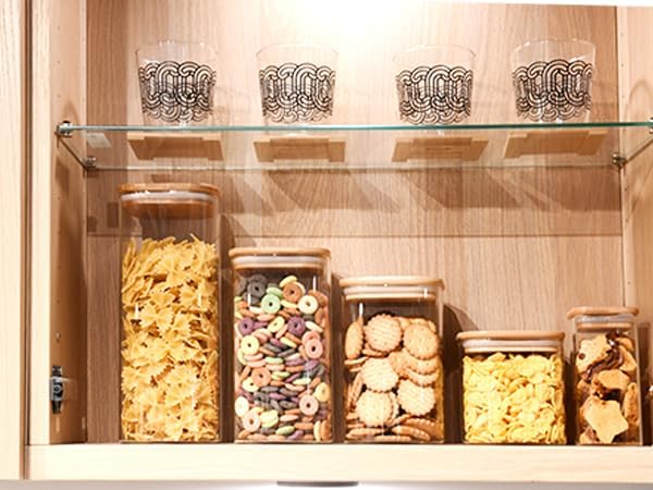 Glass Food Storage Jars Square 51oz, 3 Pack Glass Jars With Bamboo Lids, Kitchen Storage Containers For Spice, Candy, Cookie, Storage For Pantry Organizers