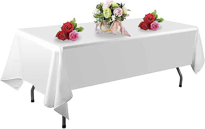1 Pack White Table Cloth Rectangle Table 60 x 102 Inch Tablecloths for 6 Foot Rectangle Tables. Stain and Winkle Resistant Polyester Washable TableCloths for Parties Wedding Dining
