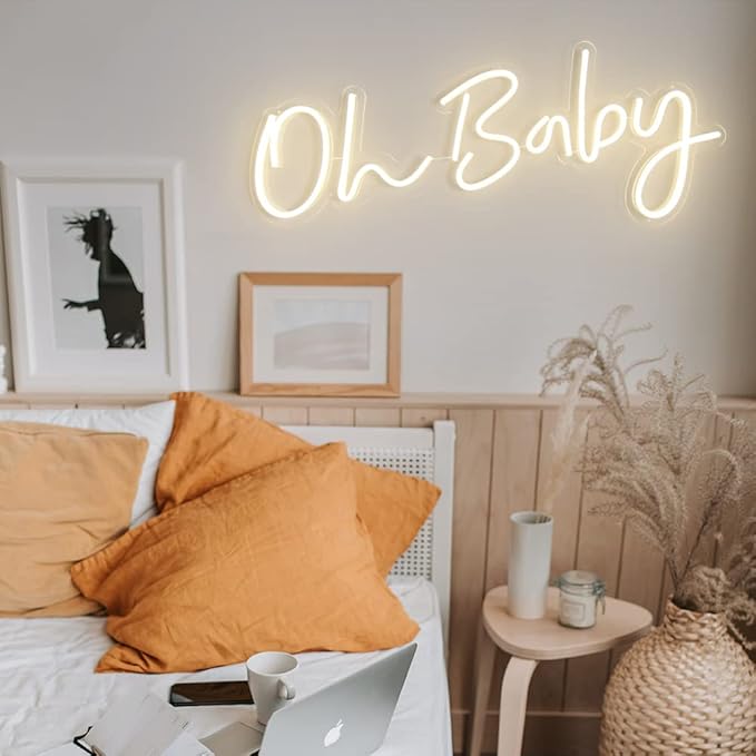 DIVATLA 38"x15" Large Oh Baby Sign for Backdrop - Oh Baby Neon Sign Dimmable Light Up Sign for Gender Reveal, Wedding, Birthday Party Bedroom Wall Decor