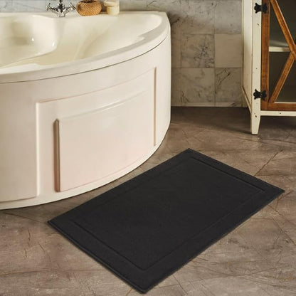 Hawmam Linen Bath Mats, 21 x 34 inches Ring Spun Cotton Banded Design Highly Absorbent, Black
