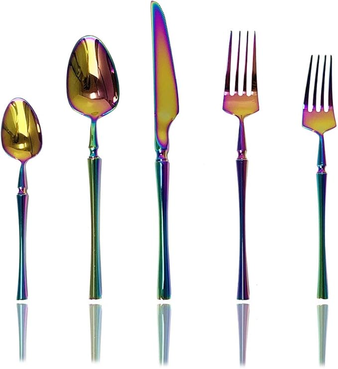 JASHII 20-piece 18/10 Stainless Steel Rainbow Flatware/Cutlery/ Set Service for 4 Person, Include Knife/Fork/Spoon, Mirror Polished (Rainbow)