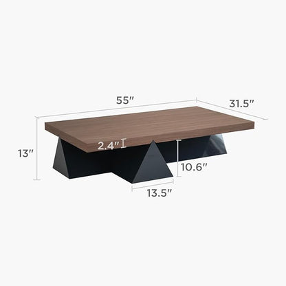 Acanva Modern Rectangle Coffee Table with Triangle Base, Minimalist Style Low Profile Center Tables for Living Room Home Office