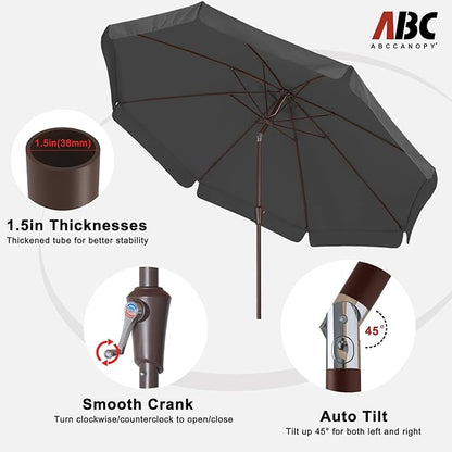 ABCCANOPY 9ft Scalloped Patio Umbrella, Outdoor Table Umbrella with Tilt and Crank, Fiberglass Ribs Deck Umbrella for Patio, Pool, Garden, Picnic (Dark Gray)