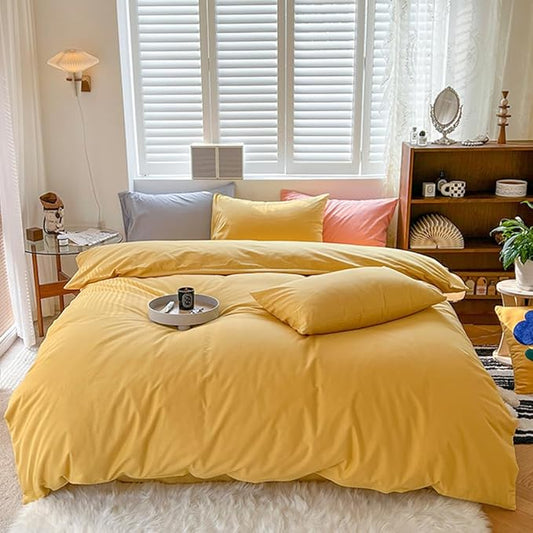CLOTHKNOW Yellow Full Size Comforter Set 3Pcs Light Yellow Bedding Comforter Sets Soft Comforter with 2 x Pillow Cases
