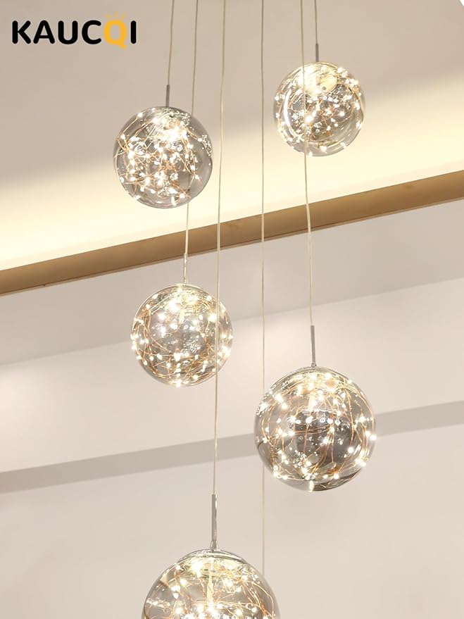 Long Chandeliers for High Ceilings,Modern Crystal Pendant Light,Raindrop Drop Lamp,Hanging Lighting Fixtures for Spiral Staircase,Foyer,Entryway,Living Room