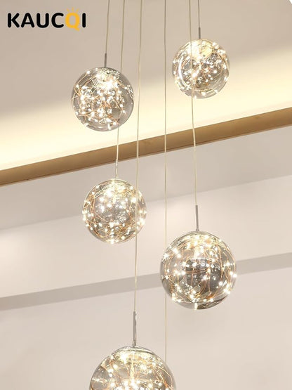 Long Chandeliers for High Ceilings,Modern Crystal Pendant Light,Raindrop Drop Lamp,Hanging Lighting Fixtures for Spiral Staircase,Foyer,Entryway,Living Room