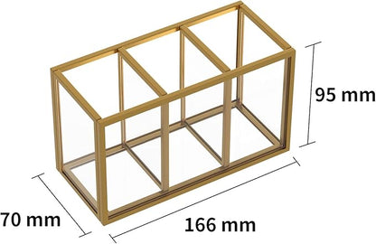 NIUBEE Acrylic Pen Holder 3 Compartments, Gold Pencil Organizer Cup for Countertop Desk Accessory Storage